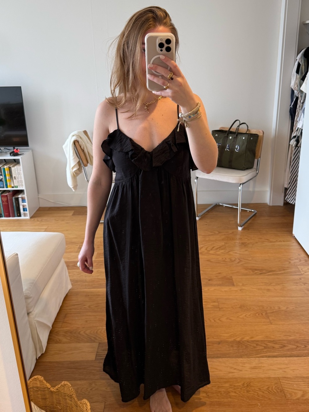 H&M ruffle black maxi dress with adjustable straps